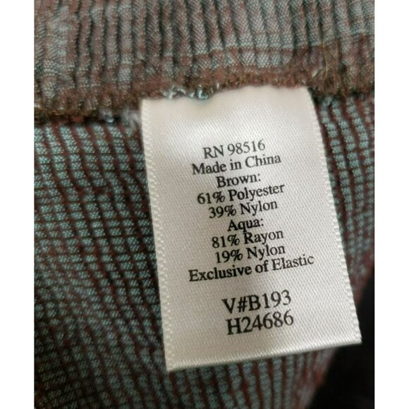 Coldwater Creek XL Crinkle Boho Maxi Skirt Brown w Blue Floral Design Stretch - Picture 7 of 8